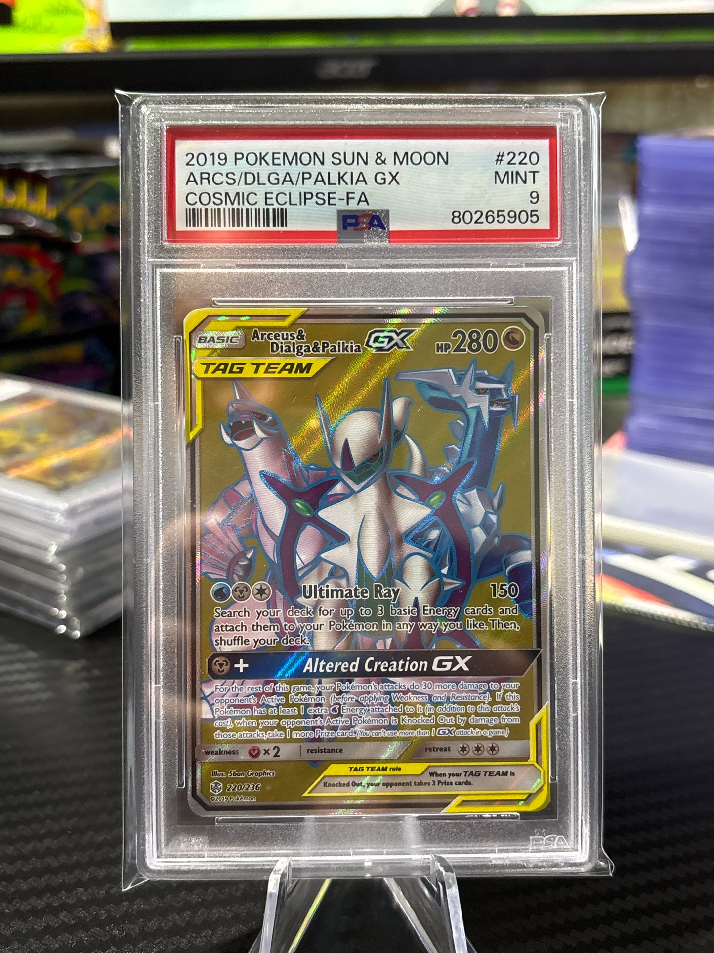 Arceus & Dialga & Palkia GX Tag Team - 220/236 - Cosmic Eclipse - PSA 9