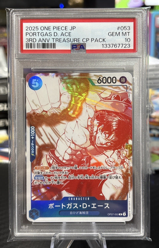 Portgas D Ace (3rd Anniversary Treasure Pack Promo) #OP07-053 Japanese - PSA 10