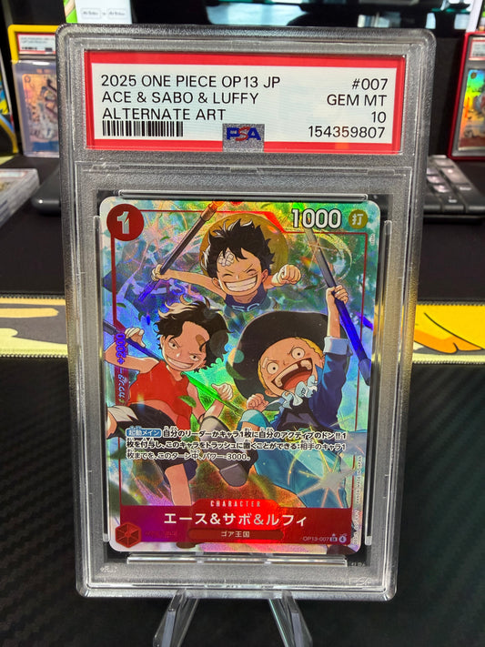 PSA 10 - Ace & Sabo & Luffy - Alternate Art - OP13-007 - One Piece OP13 Japanese
