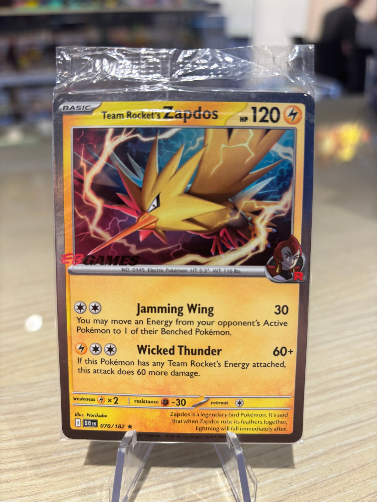 Team Rocket’s Zapdos - 070/182 - Destined Rivals EB Games Stamped Promo - Sealed