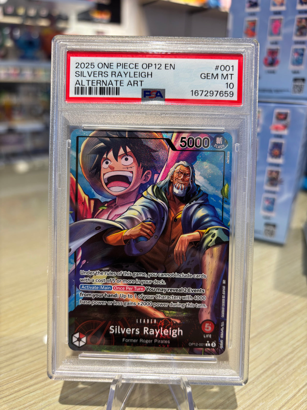 PSA 10 - Silver Rayleigh - OP12-001 - Legacy Of The Master