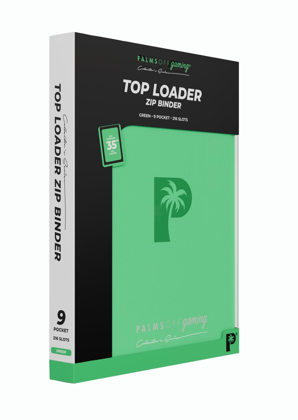 Palms Off Gaming Collectors Series Top Loader Zip Binder - 9 Pocket (216 Slots) - GREEN