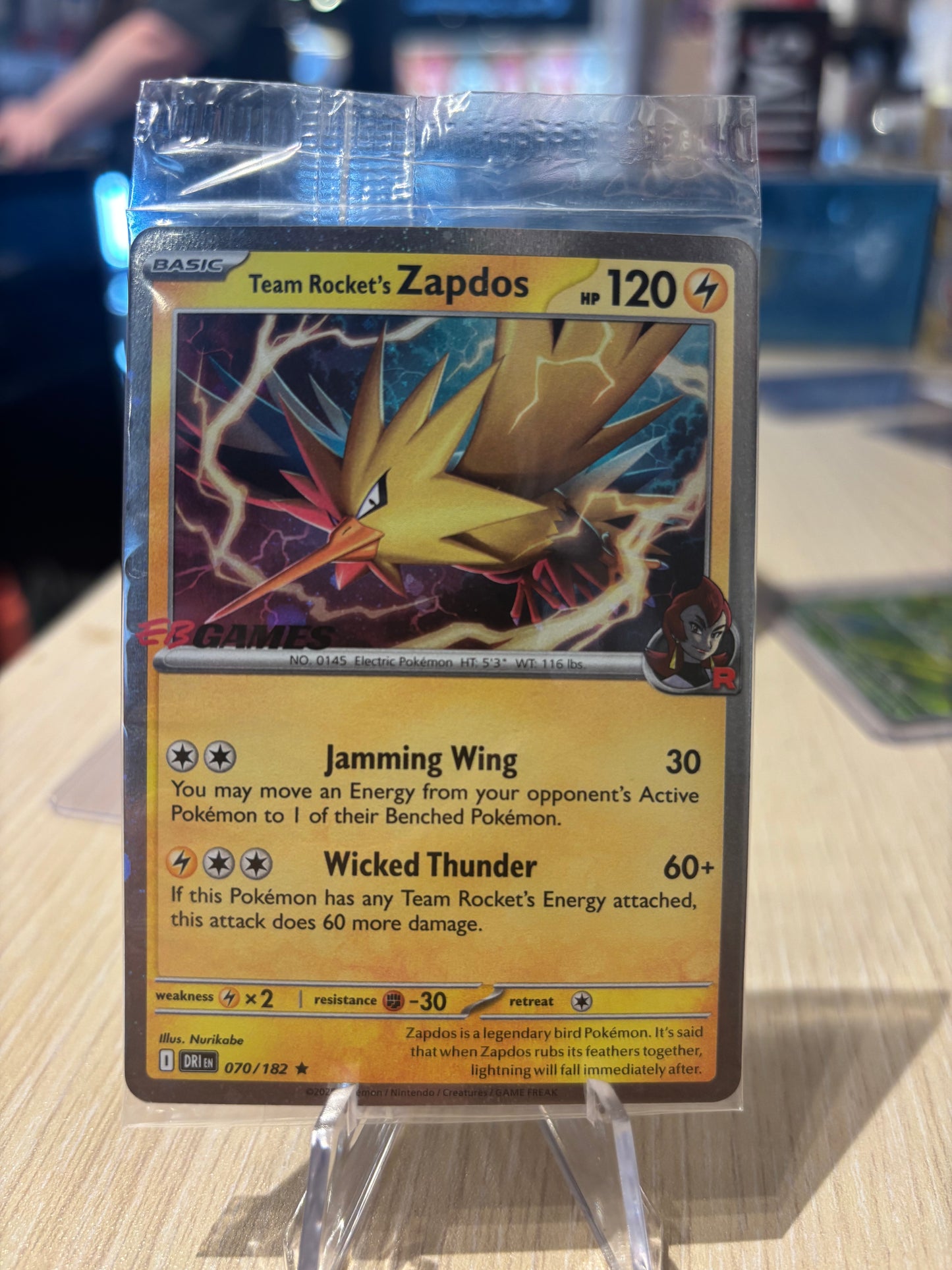 Team Rocket’s Zapdos - 070/182 - Destined Rivals EB Games Stamped Promo - Sealed