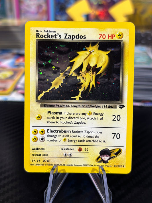 Rocket’s Zapdos - WOTC Holo - 15/132 - Gym Challenge - NM/M